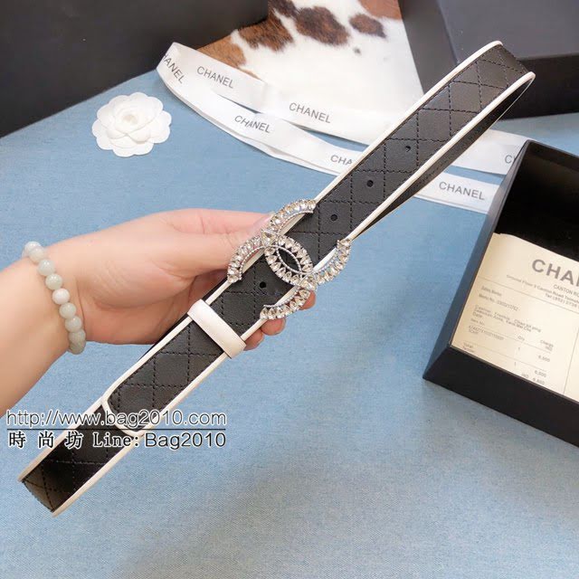 Chanel女士皮帶 香奈兒雙面牛皮銅鑽五金扣腰帶  jjp1957